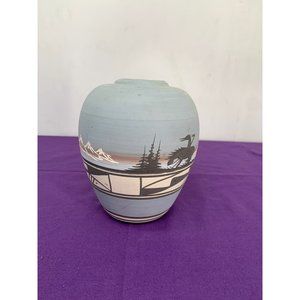 Native American Handmade Pottery Signed Todiic Wiind Southwestern 5" Vase Blue B